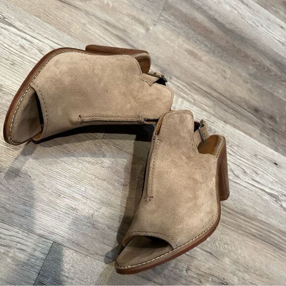 FRYE Bootie Women’s Size 8B Carolina Ash Peep Toe Suede Slingback Beige Neutral - Picture 4 of 10